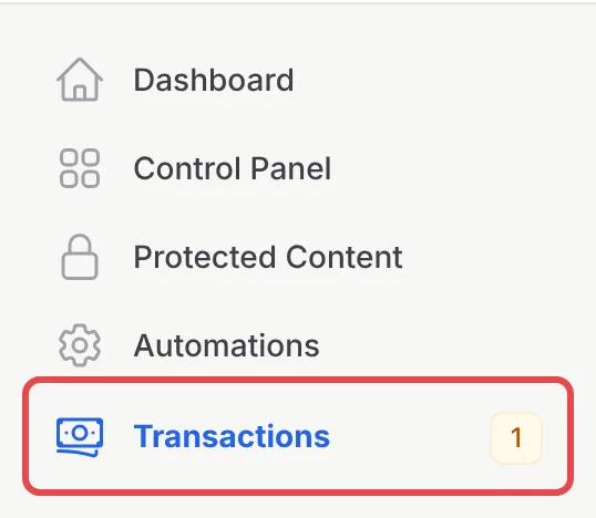 Sidebar BCL dengan Transactions ditanda dan bilangan transaksi pending di sebelahnya
