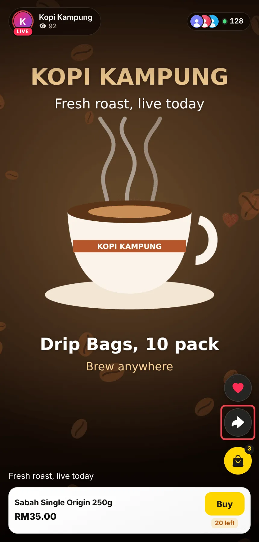 The Share button on the video page highlighted