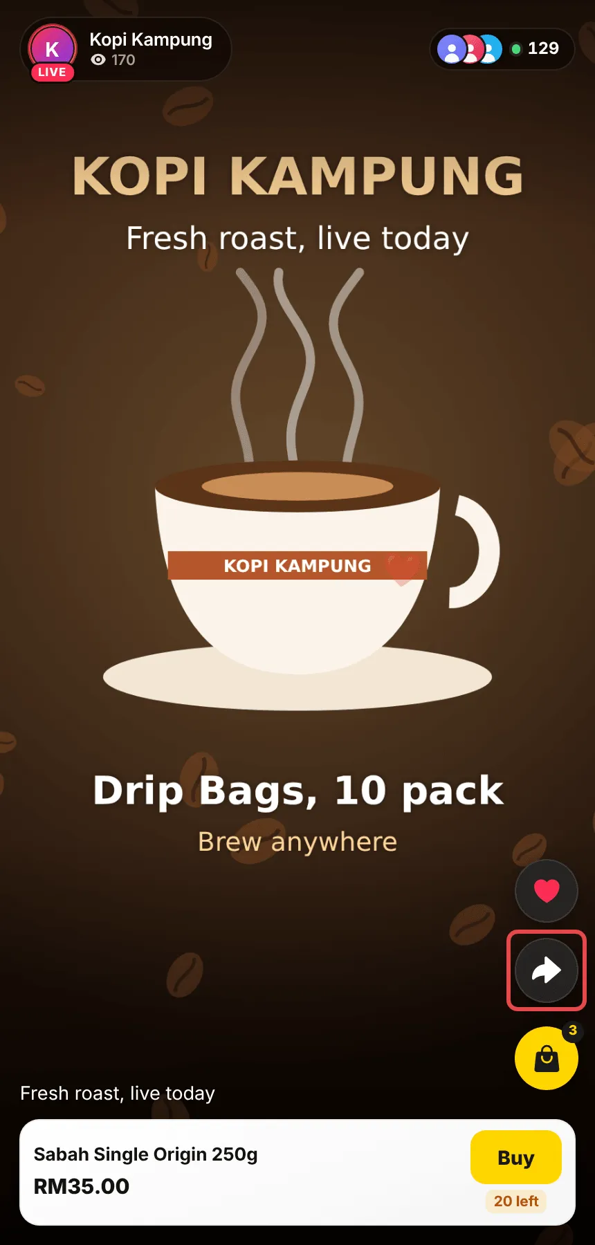 The Share button on the video page highlighted