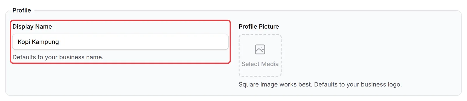Profile部分,已标示Display Name