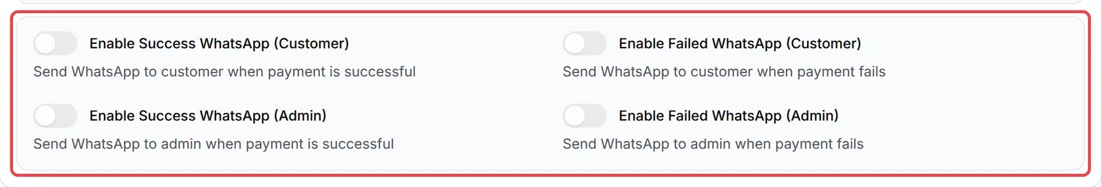 四个WhatsApp信息开关