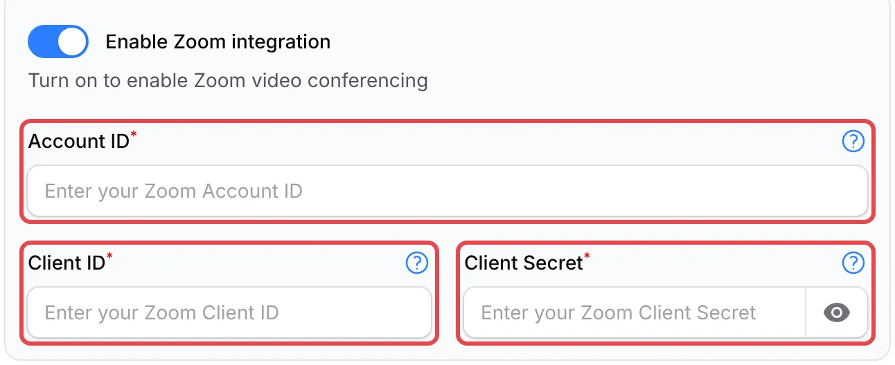The Account ID, Client ID and Client Secret fields highlighted