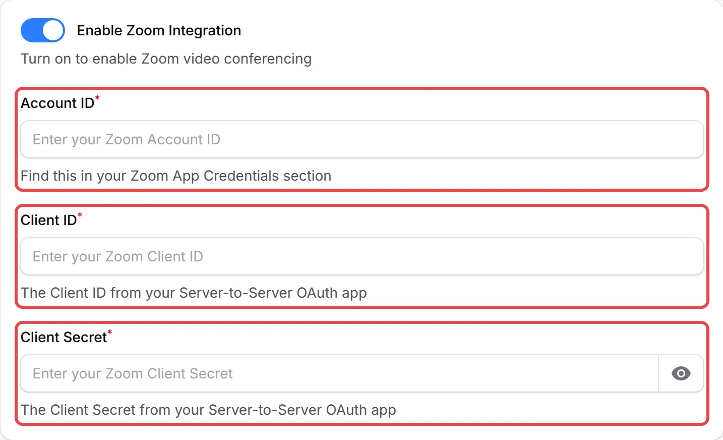Account ID、Client ID和Client Secret栏位已标示
