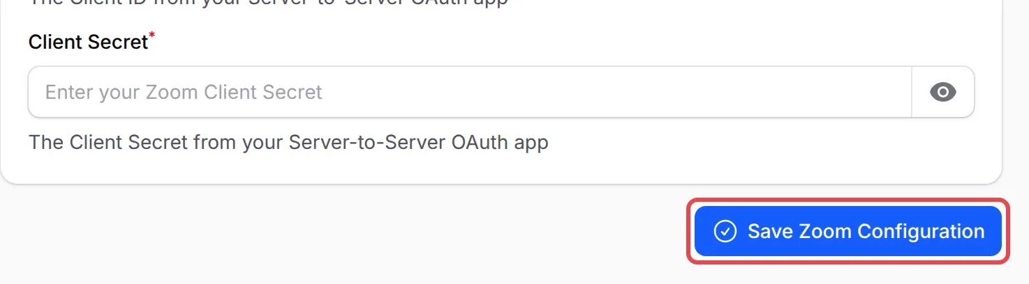 Butang Save Zoom Configuration ditanda