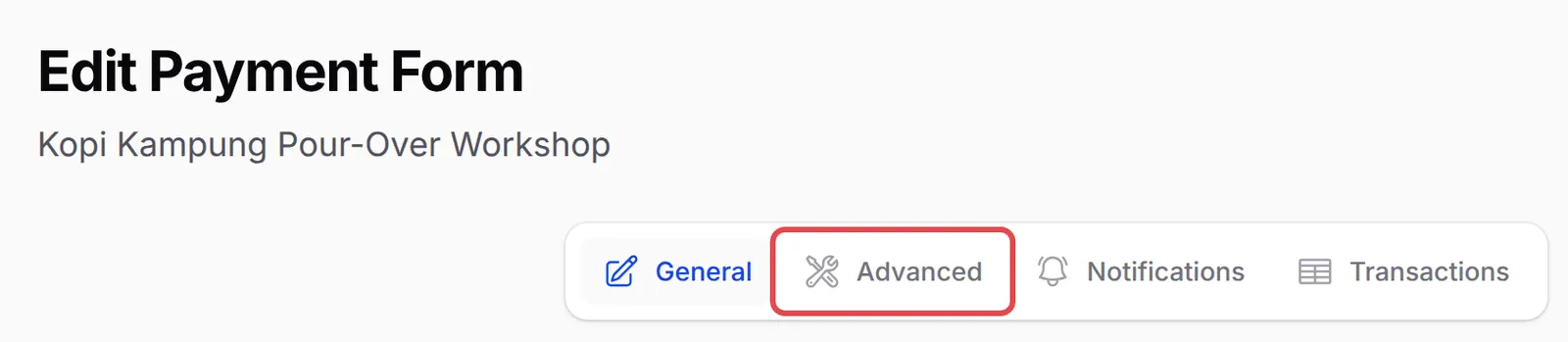 Tab Advanced form itu ditanda